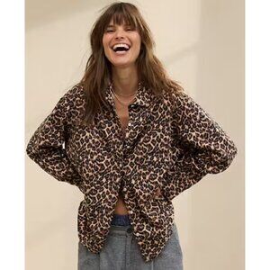 Aerie Off-Duty Flannel Trouser PJ & Pajama Shirt in Leopard NEW